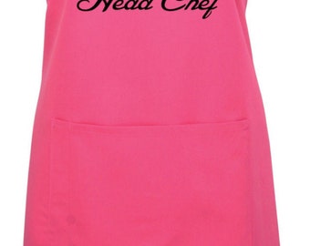 Personalised Head Chef Name Apron With Pocket Gift Present Cooking Baking Christmas