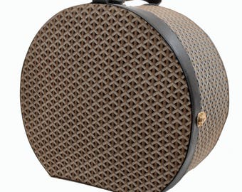Goyard Round Hat Box Trunk XL Travel Luggage Linen Goyardine Black Leather Trim
