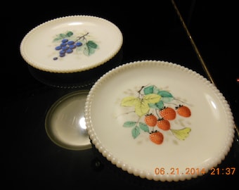 2 Vintage Westmoreland Beaded Edge Milk Glass Plates