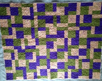 Sale was 125.00 now 99.00 Coral, green and purple Lap quilt, wall hanging, 51"x64"