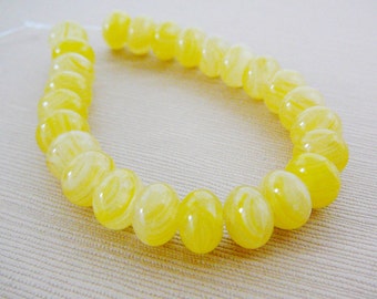 Yellow Czech Glass Beads, Rondel, Spacer mini strand Lemon