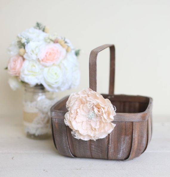 Rustic Flower Girl Basket Lace Rhinestones Flower Girl Gift
