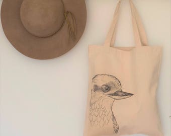 kookaburra bag, kookaburra lover gift, funky tote bag, Australiana bags, vegan bag, market bag, tote bag