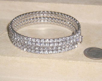 Vintage Clear Four Row Rhinestone Bracelet 1950's Jewelry 2118