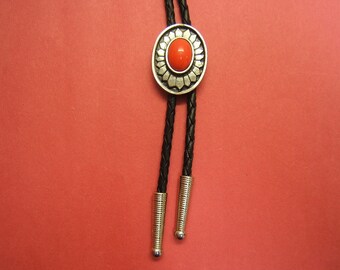 On Sale! Bolo Tie, Bolos, Bolo Ties, Necklaces, Neckties, Ties, Indian Concho, Western Jewelry, Accessories, pewter, coral, #1084B-10C