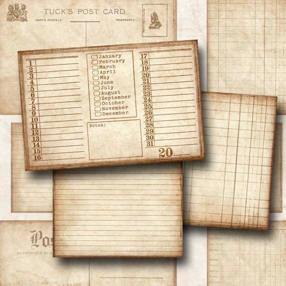 digital scrapbook journal cards vintage journal cards 4 x 6 graph paper calendar