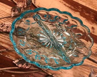 Anchor - Hocking relish tray Turquoise Blue