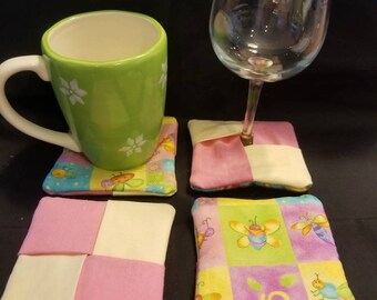 Mug rugs, coasters, wine glass coasters. Cute bugs