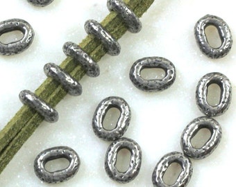 TierraCast, Large Hole Distressed Oval Beads, Leather Findings, 8mmX6mm, Distressed Crimp Style Beads, Antiqued Pewter, 10 Pieces, 9040