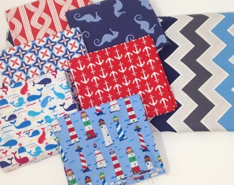 Red, White and Blue Nautical Fabric Bundle #13
