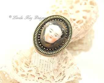 Doll Face Ring Doll Head Ring China Head Doll Antique Bronze Color Lorelie Kay Designs Doll Jewelry