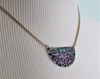 Half Moon Necklace, Half Circle Necklace, Vintaj Necklace, Etruscan Jewelry, Statement Necklace, Everyday Necklace, Handpainted Necklace