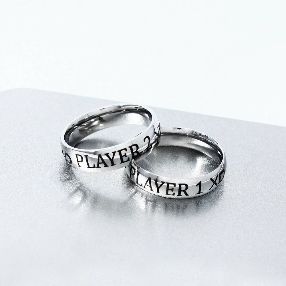 PLAYER 1 & PLAYER 2 Ring Set Stainless Steel Couples Ring