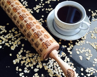 OWLS rolling pin, embossing rolling pin, engraved rolling pin by laser