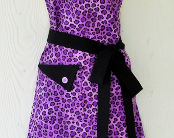 Leopard Print Apron, Purple and Black Apron, Animal Print, Full Apron, Retro Apron, KitschNStyle