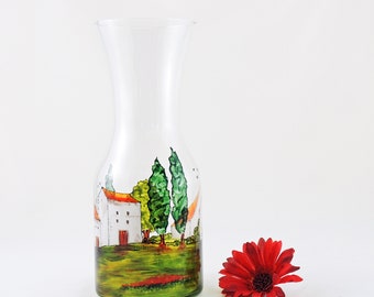 Hand painted carafe / Decanter / Glass jug / Vase / Village Provencal collection