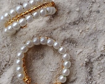 Pearl Earrings, Screwback, Hoop, Gold Trim