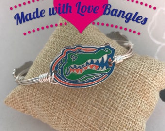 University of Florida Gator Wire Wrapped Bangle Bracelet Silver Gator Bangle