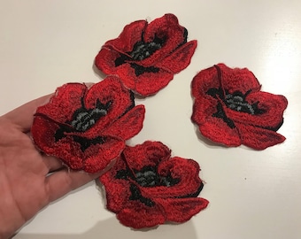 Red poppy flower patch . Embroidered patch red flower.