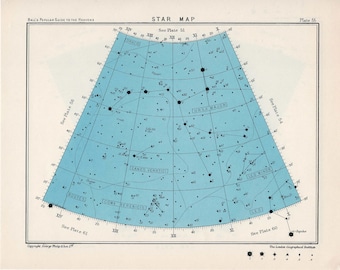 1955 star map arc 55 or 56 constellations original vintage celestial print