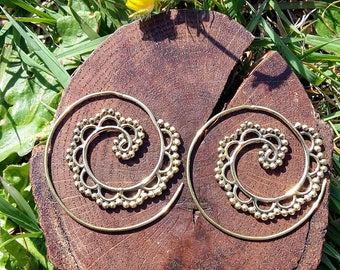 Brass spiral earrings, tribal brass earrings, spiral earrings, elegant earrings, indian brass earrings, big brass earrings