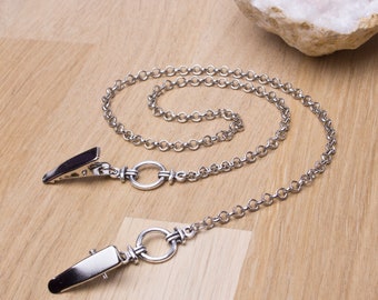 Mens Napkin Clip chain - silver chain with rings napkin cord | silver serviette holder | napkin clips neck chain | Foodie gift for Dad