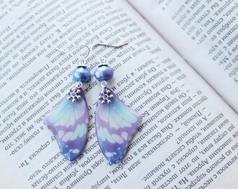 Earrings "Purple Lilac Haze", pearl, Butterfly wings