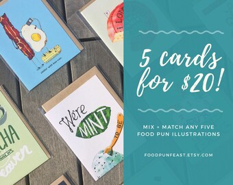Food Pun Greeting Cards - Set of 5!