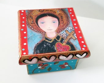 Saint Gemma - Original Hand-made Art/Jewelry Box - Folk Art by FLOR LARIOS