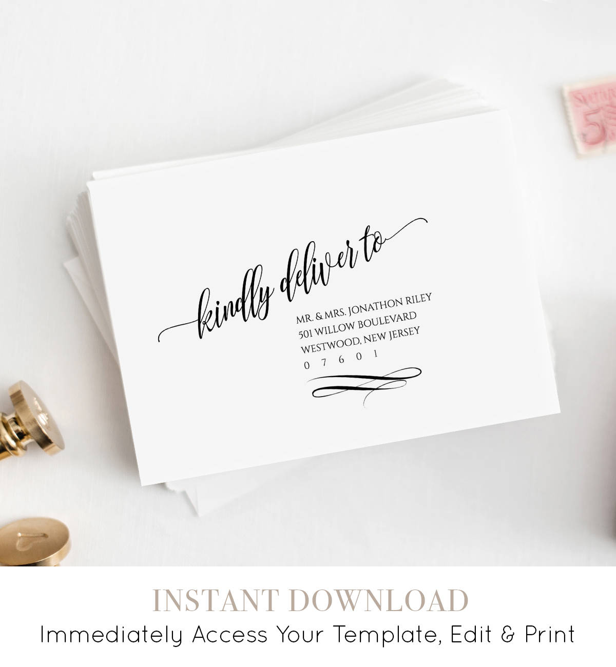 wedding address template envelope template modern calligraphy
