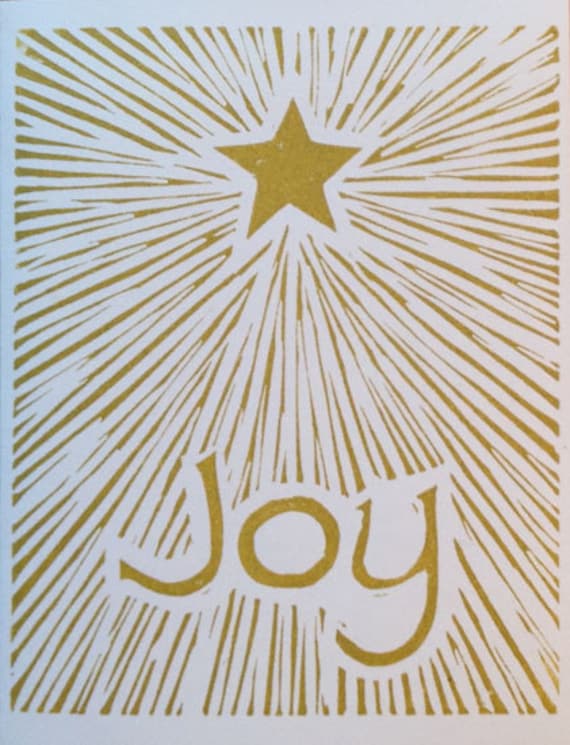 Items similar to Joy linocut block print Christmas card on Etsy