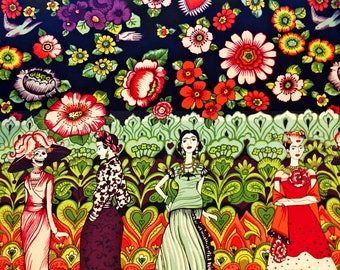 Frida La Catrina Fabric | Alexander Henry Fabric | Folklorico | La Catrina - Eggplant | Dia De Los Muertos | Floral | Mexican | Skulls