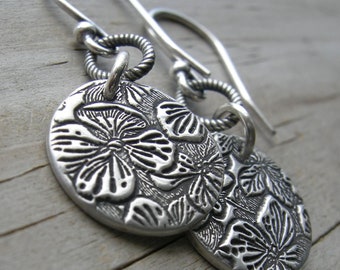 Sterling Silver Hydrangea Coin Earrings PMC artisan jewelry
