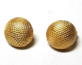 30% Off Sale Crown Trifari Gold Tone Button Textured Vintage Clip On Earrings