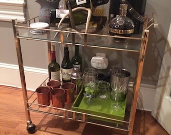 SOLD - Vintage Brass Bar Cart / Hollywood Regency / Serving Cart / Local pick up in DC ONLY