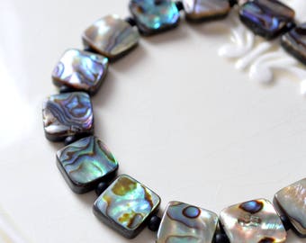 Real Abalone Bracelet, Stretch, Sterling Silver, Summer, Beach, Genuine Paua Shell Jewelry