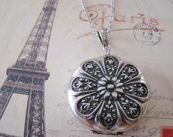 Large Silver Locket Wedding Bride Bridesmaid Wife Mother Anniversary Birthday Gift Sister Daughter Necklace Photo Pictures - Katrina