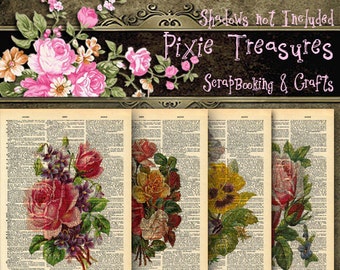4 Vintage Altered Book Pages