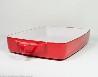 Dansk Kobenstyle pan, Dansk rectangular red baking pan, 8" by 10", Dansk enamel roasting pan, France, mid century cookware, vintage Dansk