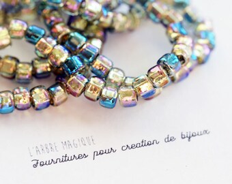 6 beads reflect Blues silver size 6 x 4 mm AB