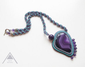 Purple heart necklace seed bead pendant beaded spiral rope necklace beadwoven ladies jewelry gems heart necklace violet gift idea for moms