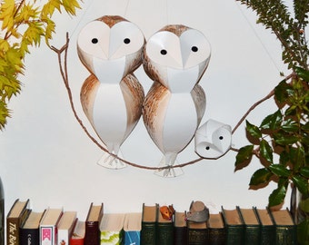 Barn Owl sculpture (large size), wall art, handmade parliament of owls
