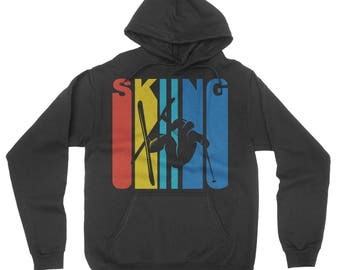 Retro 1970's Style Extreme Skier Silhouette Skiing Hoodie