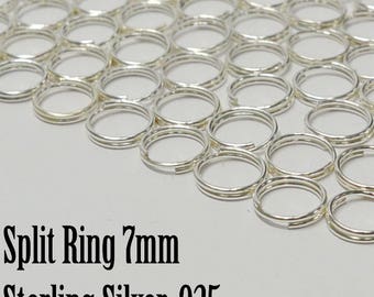 Sterling Silver 7mm Split Ring, 20 Pieces