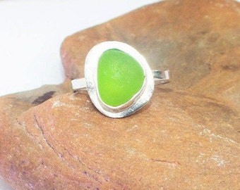 Sea Glass Ring, Sterling Seaglass Ring, US 6.75 Sterling Ring, Lake Jewelry, Sea Glass Jewelry, Lake Erie Jewelry, Lake Bottle Ring