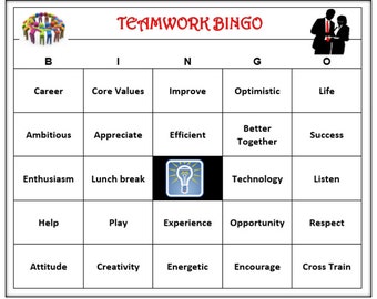 Teamwork Team building Bingo Game - Inspire, Motivate, Fun ..Creative Activity for your office party!