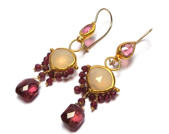 Tourmaline Earrings - Gold Earrings - 22K Gold Earrings - Chandelier Earrings - Free Shipping!!
