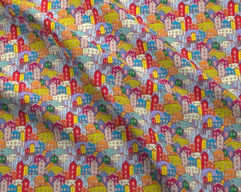 Colorful Cityscape Fabric - Cityscape By Ekaterinap - Modern Rainbow Abstract Cityscape Cotton Fabric By The Yard With Spoonflower