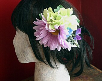 Spring Flora Hair Clip Fascinator - Vegan Friendly - Wig Clip, Short Hair, Tribal, Belly Dance, Lavender, Daisy, Violet, Blue, Lime Green