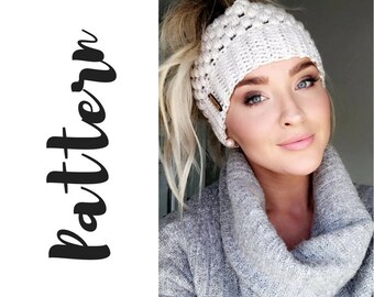 Claire Bun Beanie Crochet PATTERN, Crochet Messy Bun Beanie Pattern, Beanie Crochet Pattern, Messy Bun Beanie Pattern, DIGITAL DOWNLOAD